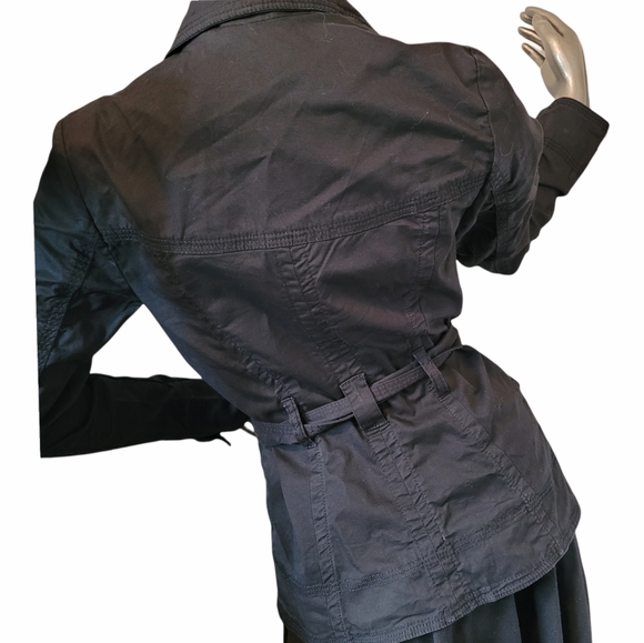 H & M Cotton Blend Button up  Black Coat with Tie Waist Sz 4 - Picture 3 of 12